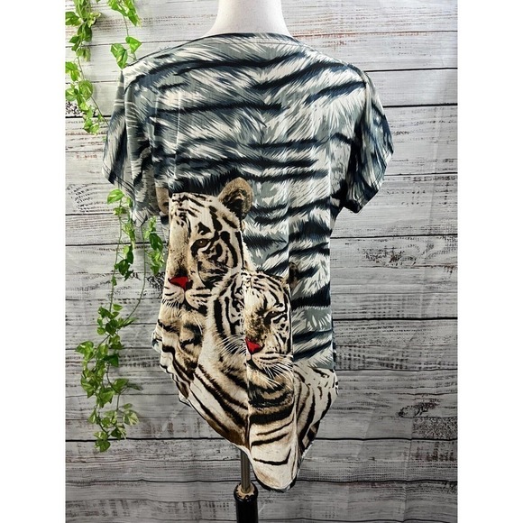 Tiger Mates Tunic Top Medium Large Brown Gray Silk Safari Africa Jungle Disney - Picture 9 of 10